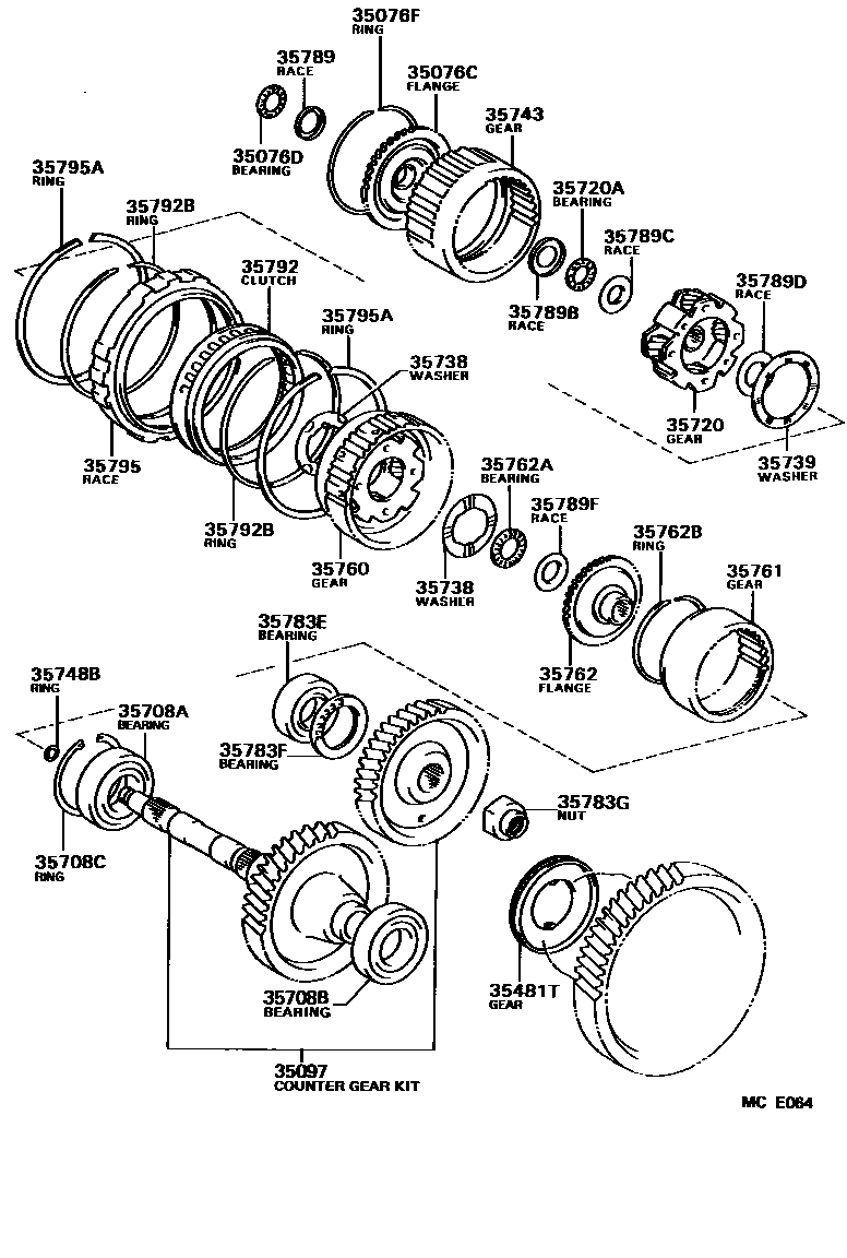 Toyota COROLLA 行星齿轮、倒档活塞和中间轴齿轮(ATM) EPC diagram — MCE064