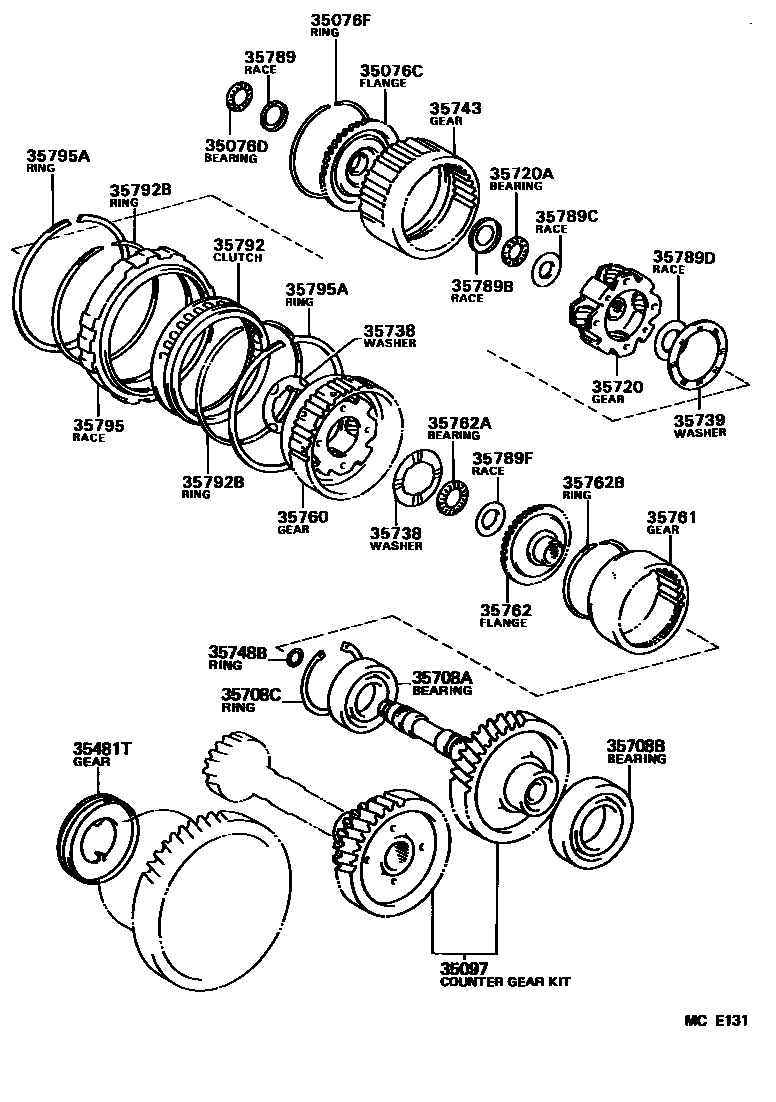 Toyota COROLLA 行星齿轮、倒档活塞和中间轴齿轮(ATM) EPC diagram — MCE131