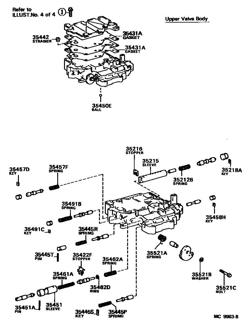 Toyota COROLLA 阀体和滤油网(ATM) EPC diagram — MC9963B