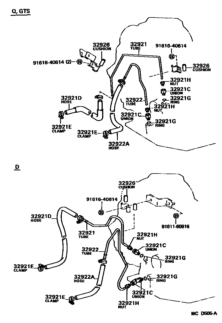 Toyota COROLLA 变速器油冷却器和配管(ATM) EPC diagram — MCD505A