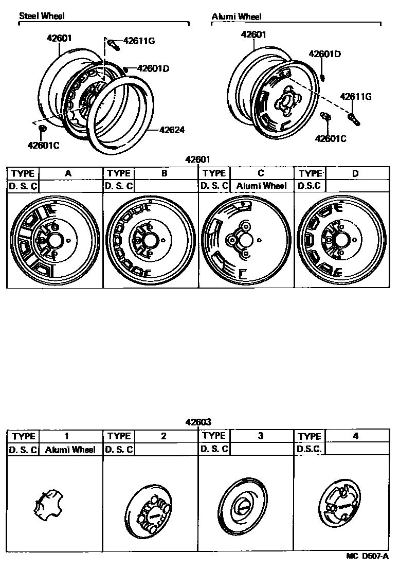 Toyota COROLLA 车轮和车轮盖 EPC diagram — MCD507A