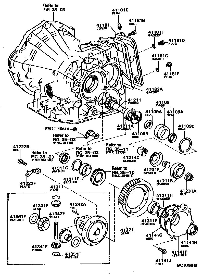 Toyota COROLLA 前桥壳和差速器 EPC diagram — MC9786B