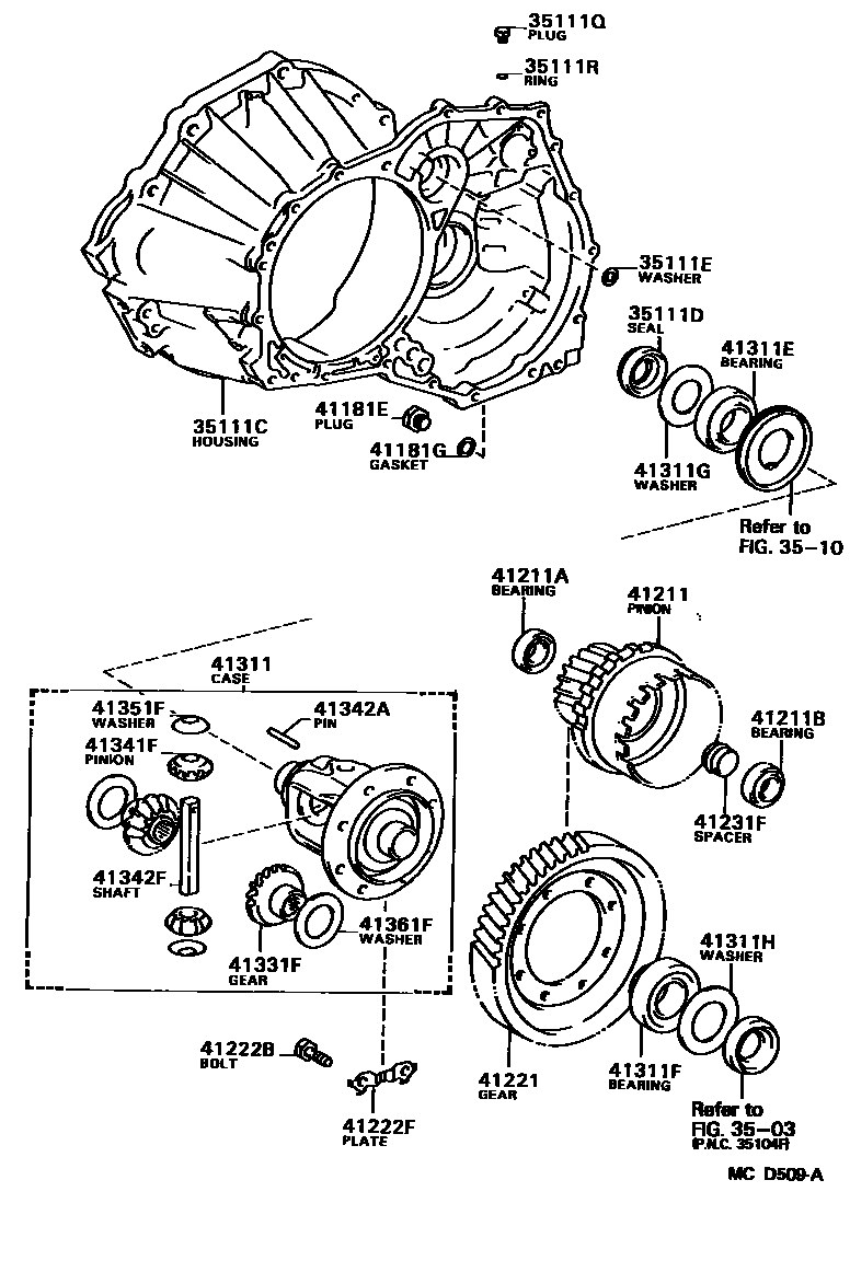 Toyota COROLLA 前桥壳和差速器 EPC diagram — MCD509A