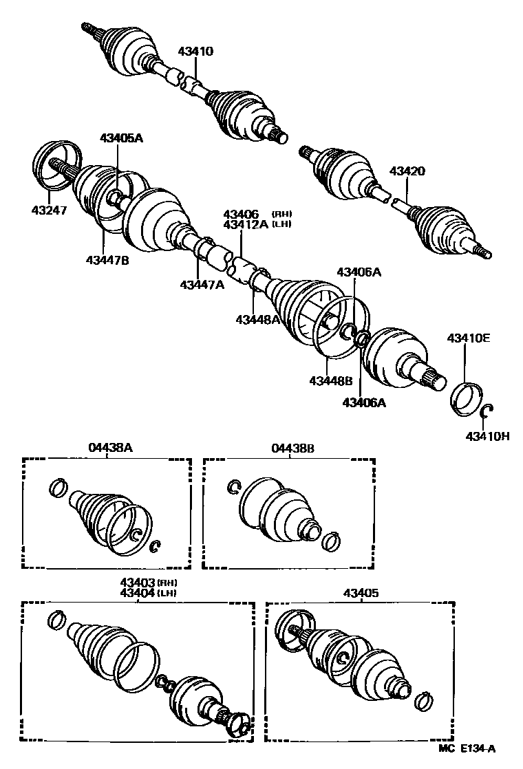 Toyota COROLLA Front Drive Shaft EPC diagram — MCE134A