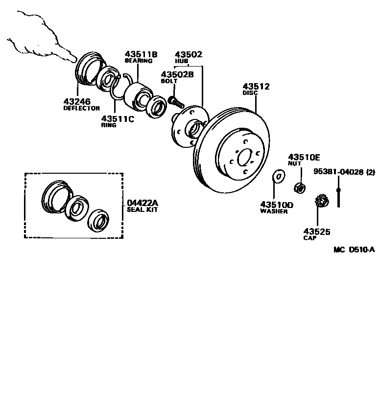 Toyota COROLLA Front Axle Hub EPC diagram — MCD510A