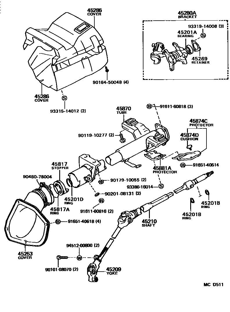 Toyota COROLLA Steering Column & Shaft EPC diagram — MCD511