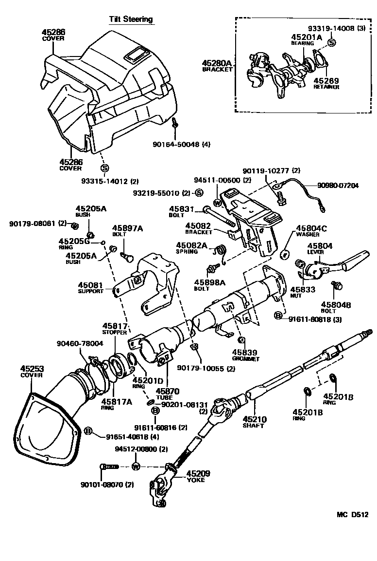 Toyota COROLLA Steering Column & Shaft EPC diagram — MCD512