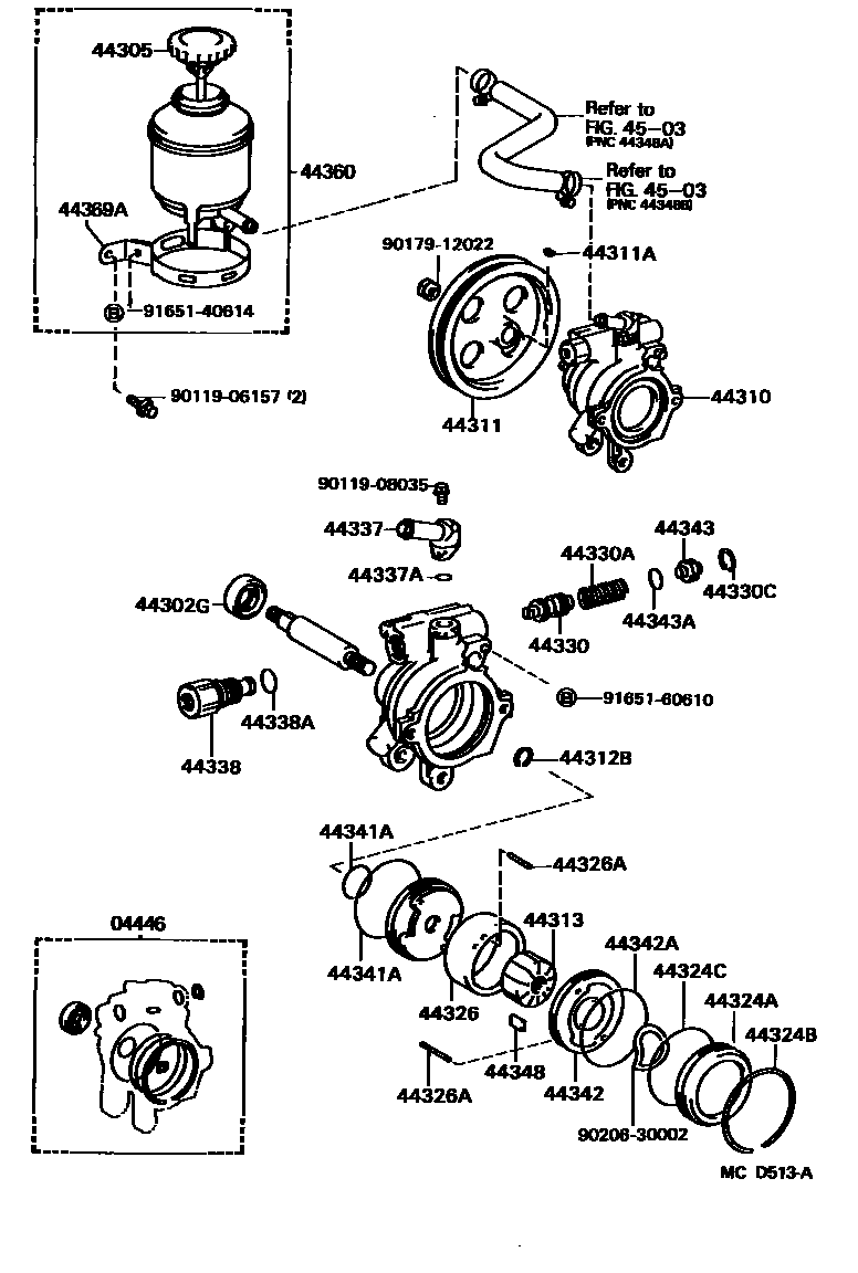 Toyota COROLLA 叶片泵和储油罐(动力转向) EPC diagram — MCD513A