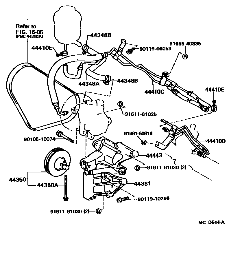 Toyota COROLLA 动力转向配管 EPC diagram — MCD514A
