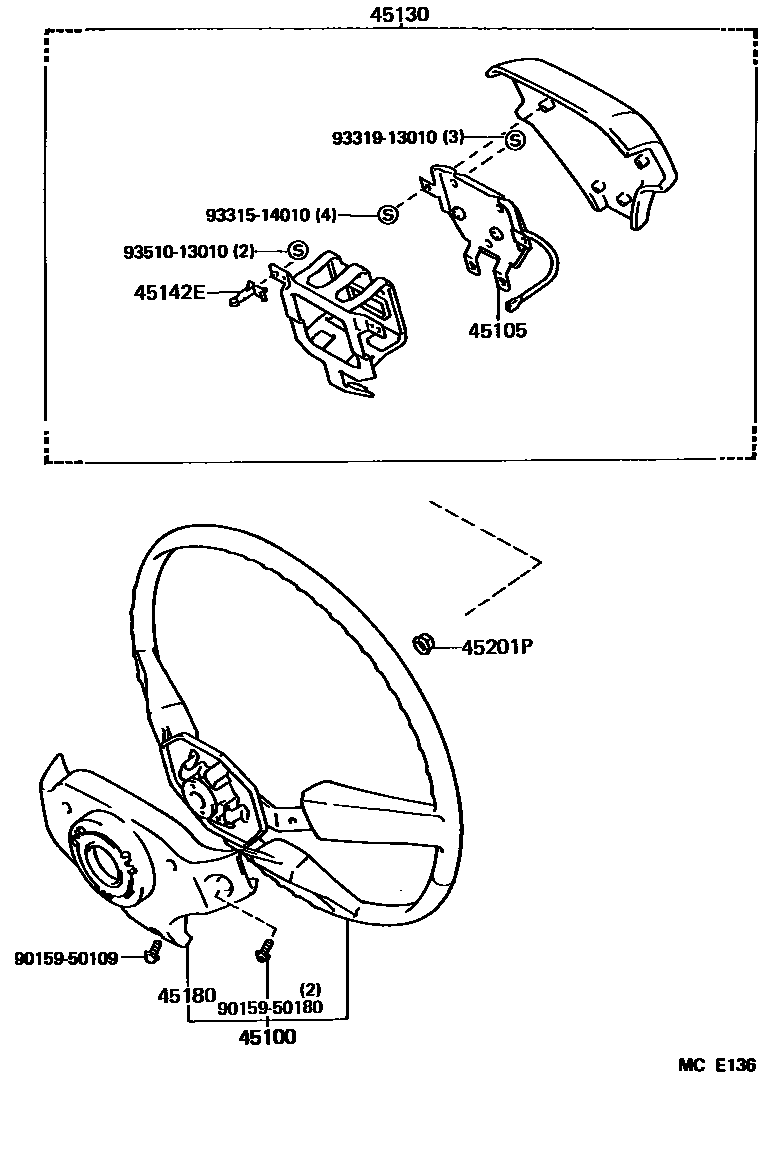 Toyota COROLLA Steering Wheel EPC diagram — MCE136