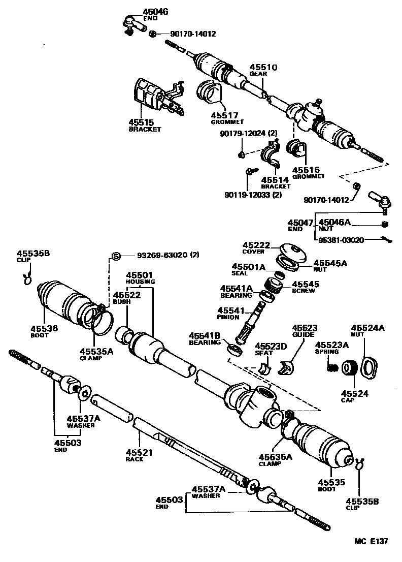 Toyota COROLLA 前转向齿轮和连杆 EPC diagram — MCE137
