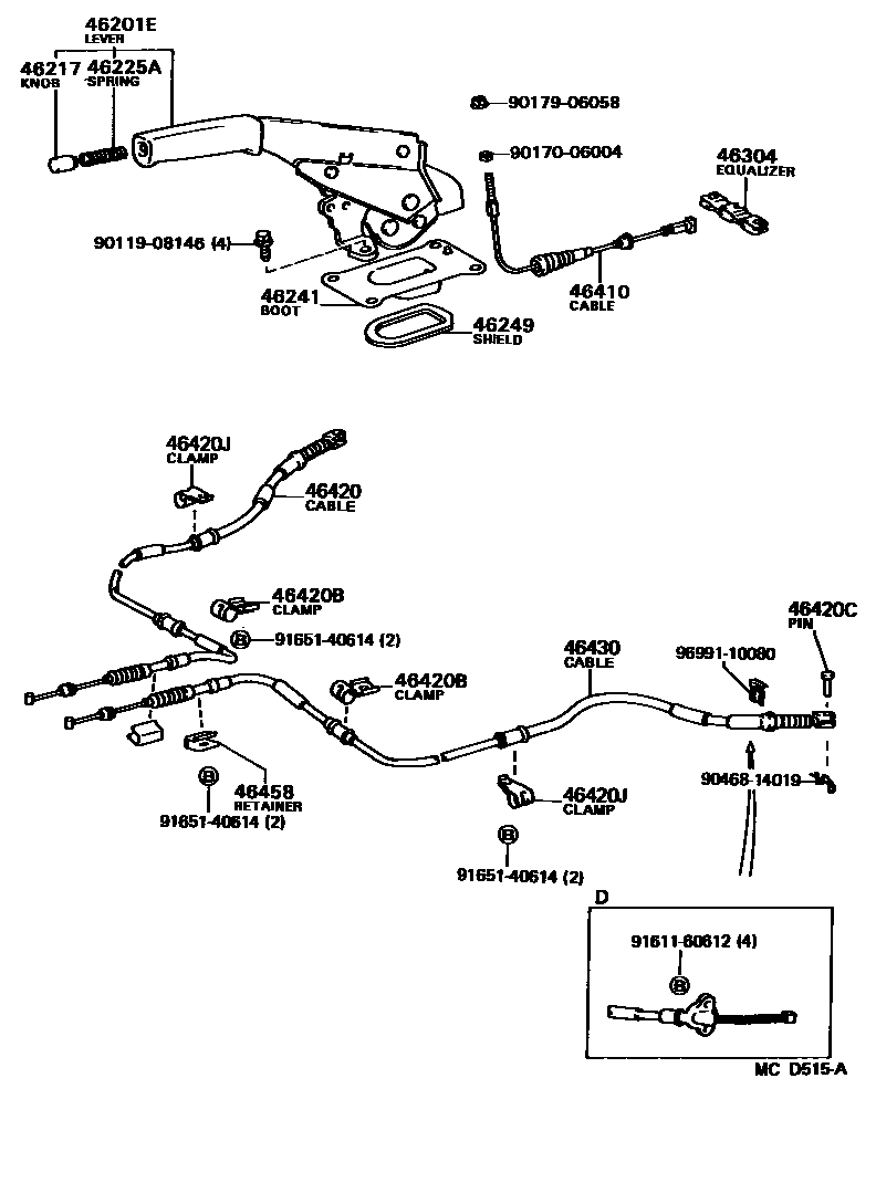 Toyota COROLLA Parking Brake & Cable EPC diagram — MCD515A