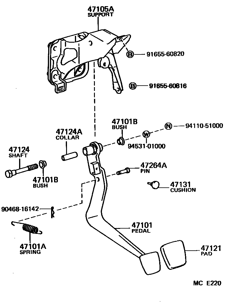 Toyota COROLLA Brake Pedal & Bracket EPC diagram — MCE220