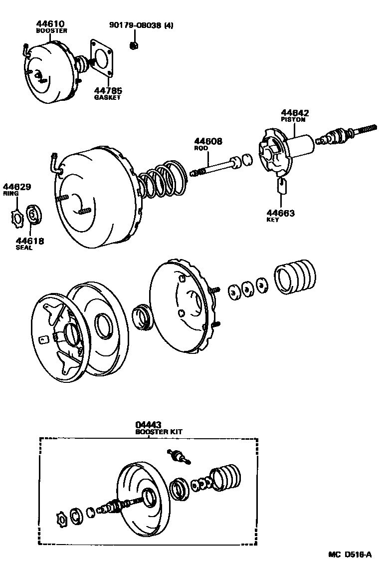 Toyota COROLLA 制动助力器和真空管 EPC diagram — MCD516A