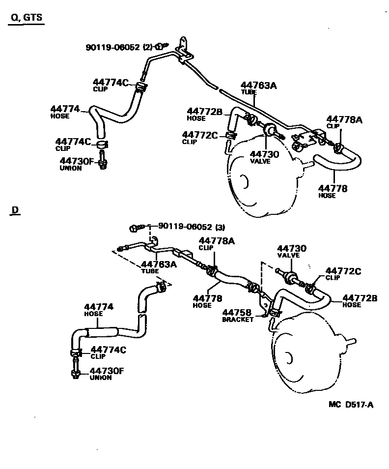 Toyota COROLLA 制动助力器和真空管 EPC diagram — MCD517A