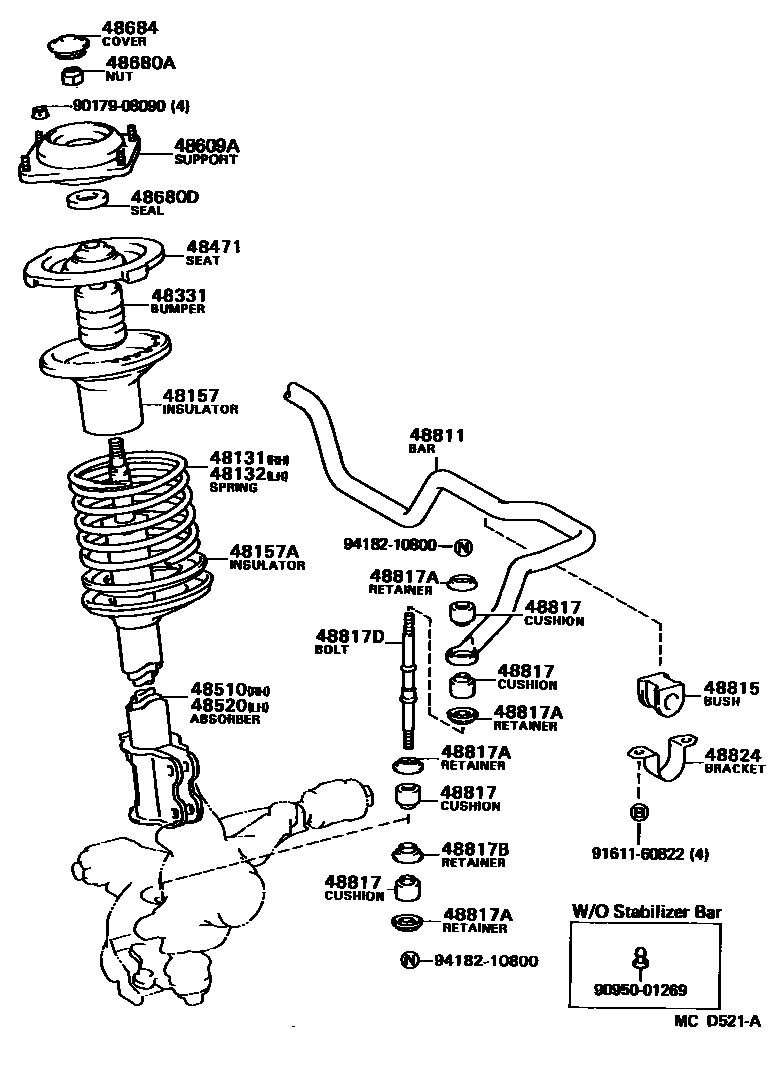 Toyota COROLLA Front Spring & Shock Absorber EPC diagram — MCD521A