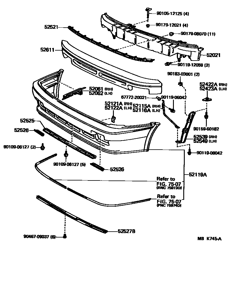 Toyota COROLLA 前保险杠及附件 EPC diagram — MBK745A