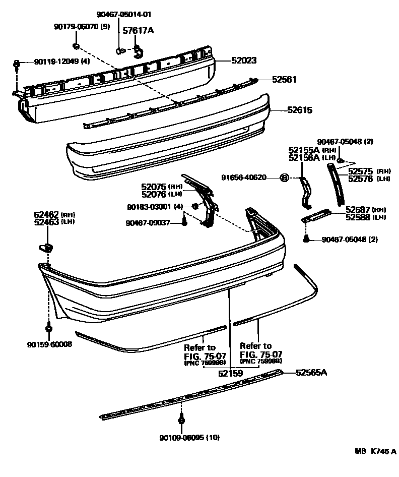 Toyota COROLLA 后保险杠及附件 EPC diagram — MBK746A
