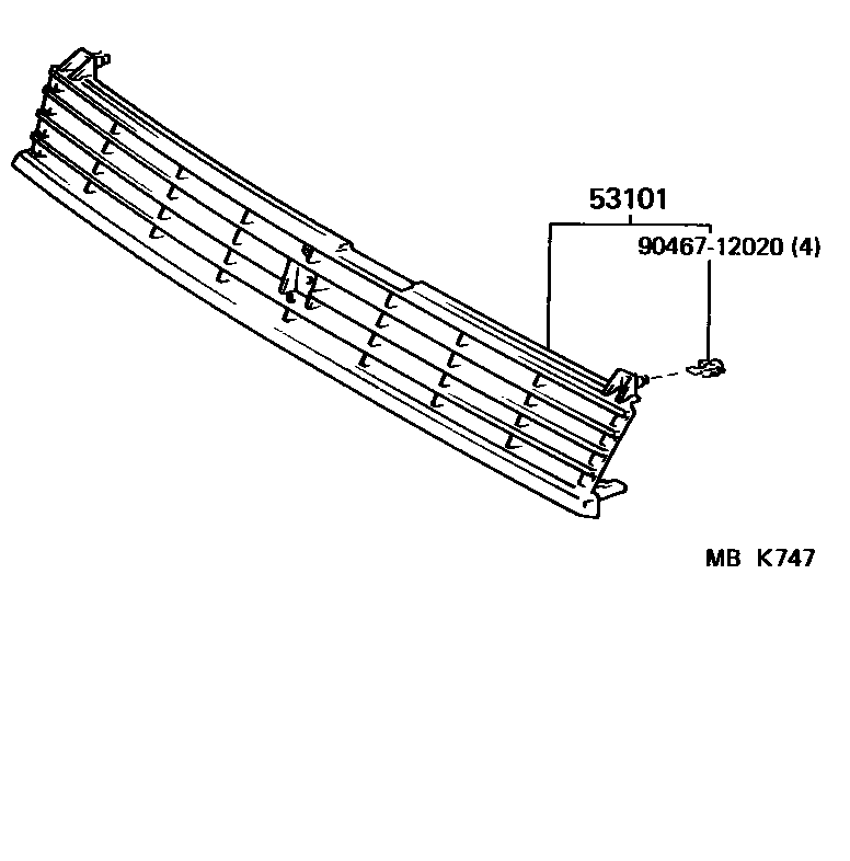 Toyota COROLLA radiator grille EPC diagram — MBK747