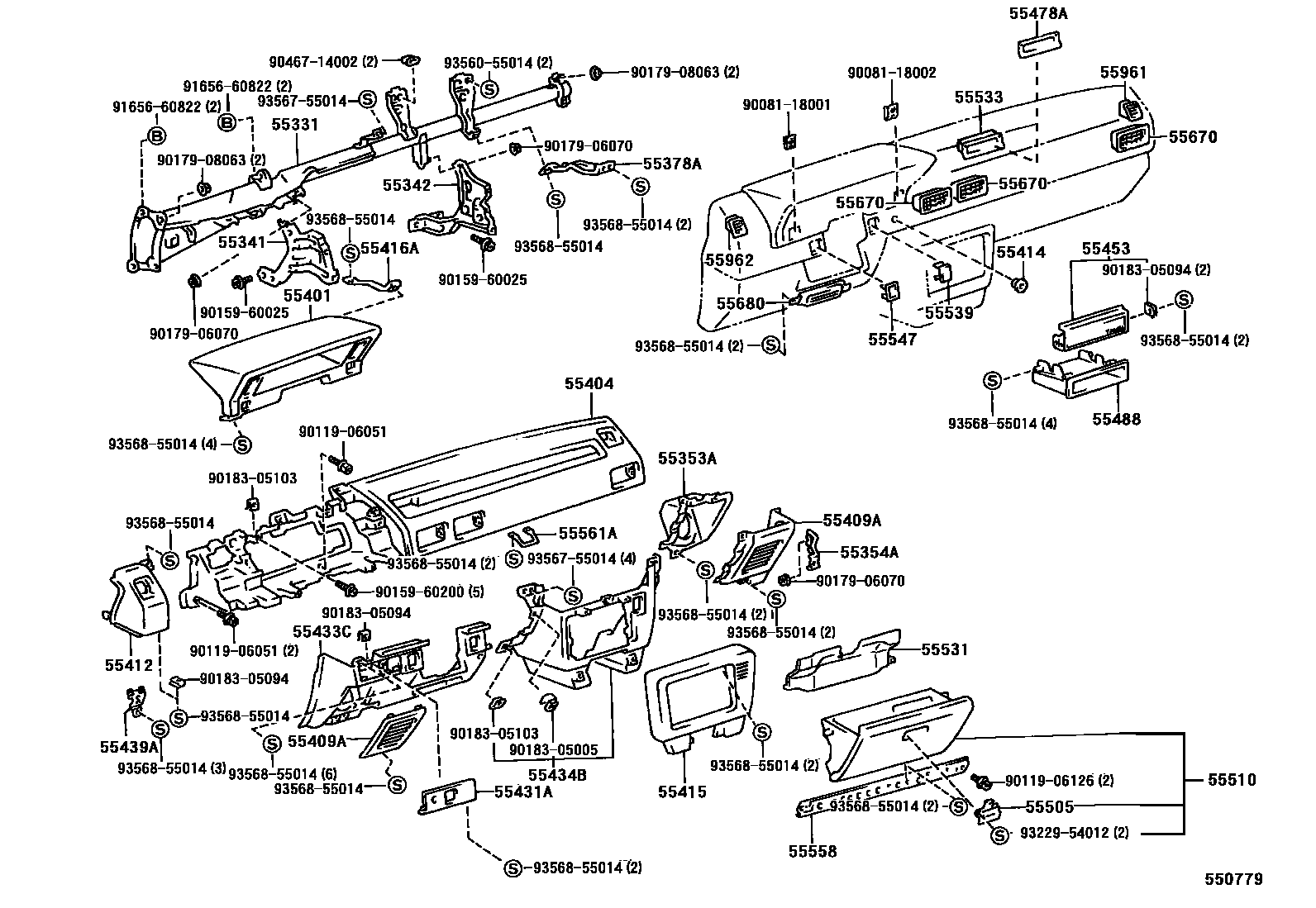 Toyota COROLLA 仪表板和手套箱 EPC diagram — 550779
