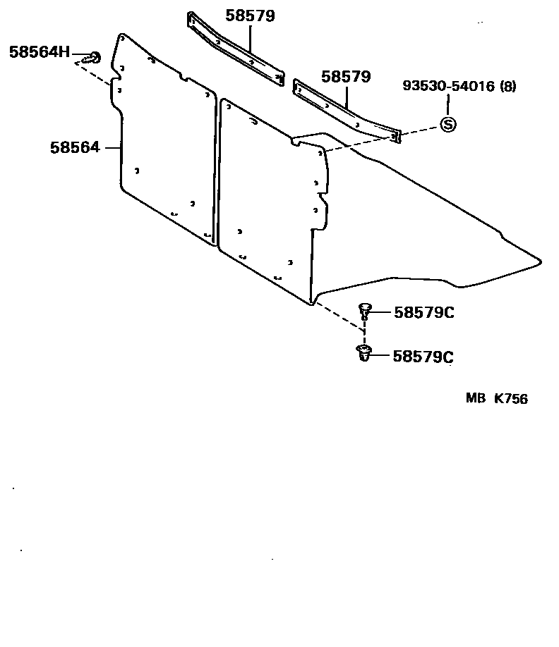 Toyota COROLLA 地板垫和地毯 EPC diagram — MBK756