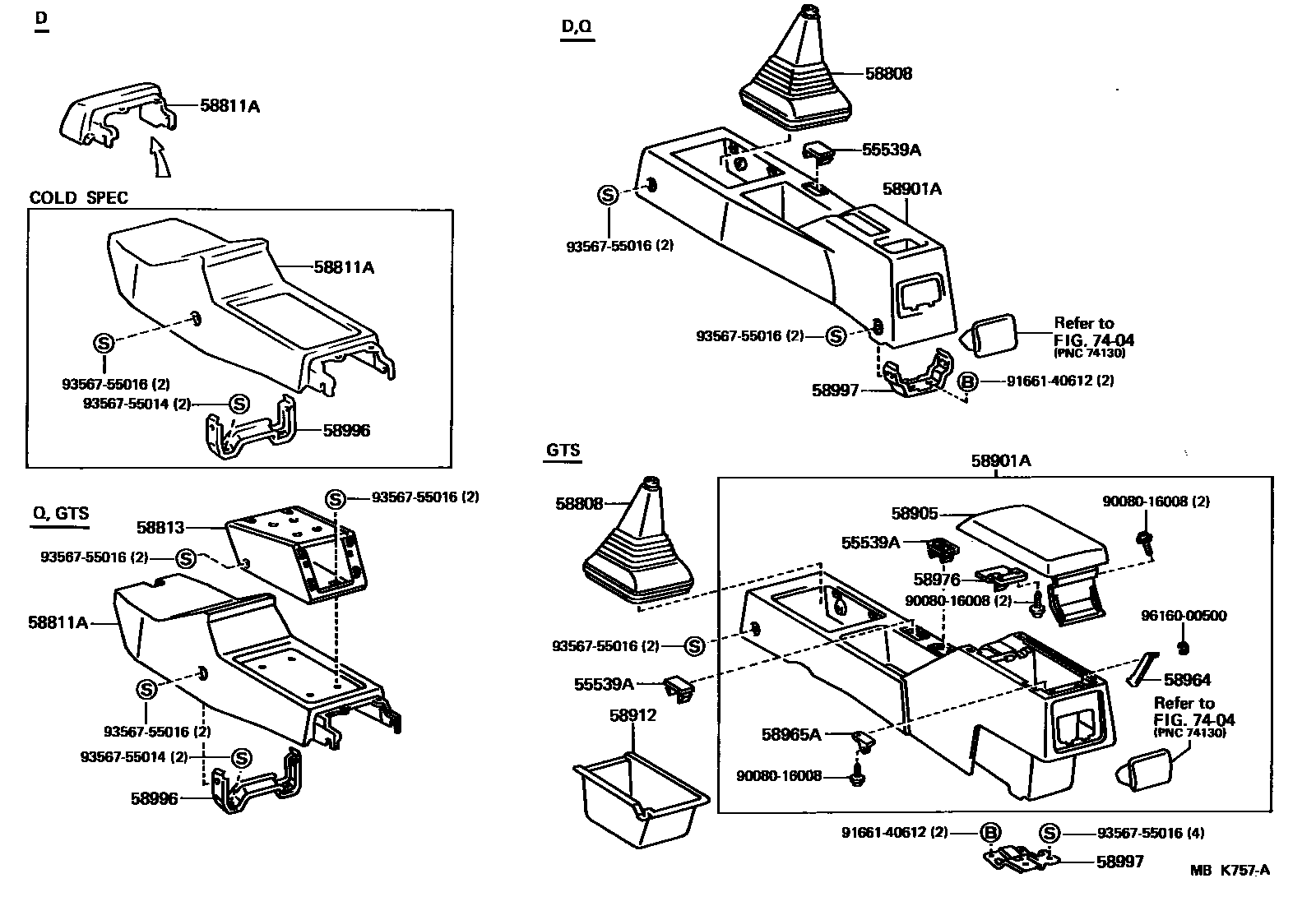 Toyota COROLLA 中央扶手箱和支架 EPC diagram — MBK757A