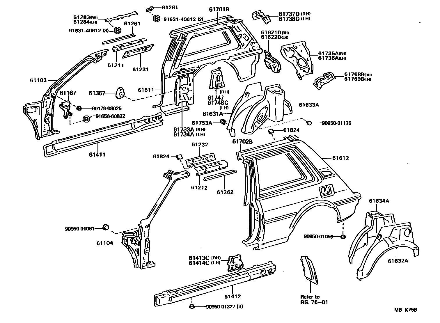 Toyota COROLLA 侧梁 EPC diagram — MBK758
