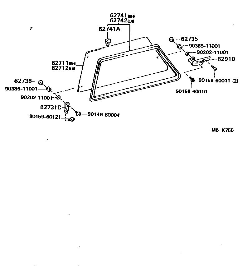 Toyota COROLLA 角窗 EPC diagram — MBK760