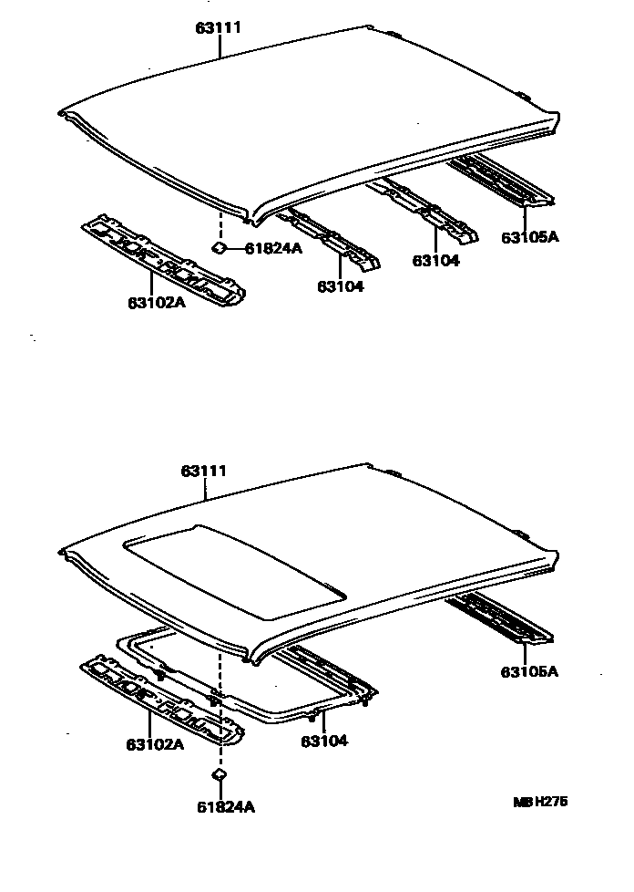 Toyota COROLLA 天窗板和背窗玻璃 EPC diagram — MBH275