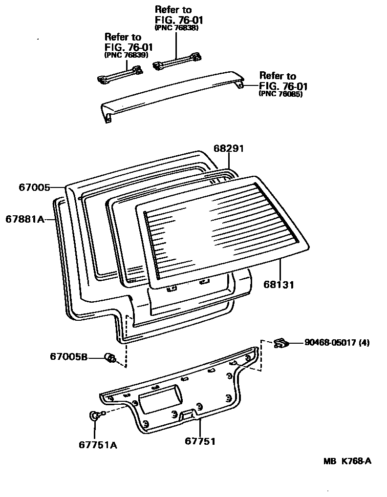 Toyota COROLLA 背门板和背门玻璃 EPC diagram — MBK768A