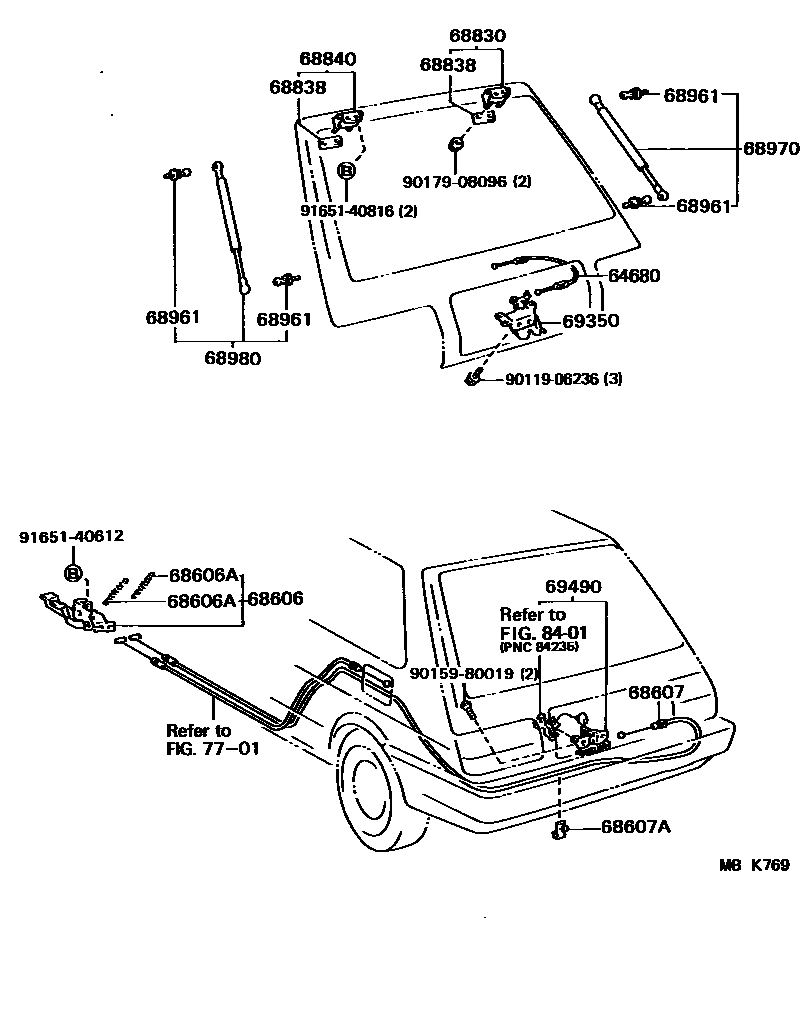 Toyota COROLLA 背门锁和背门把手 EPC diagram — MBK769