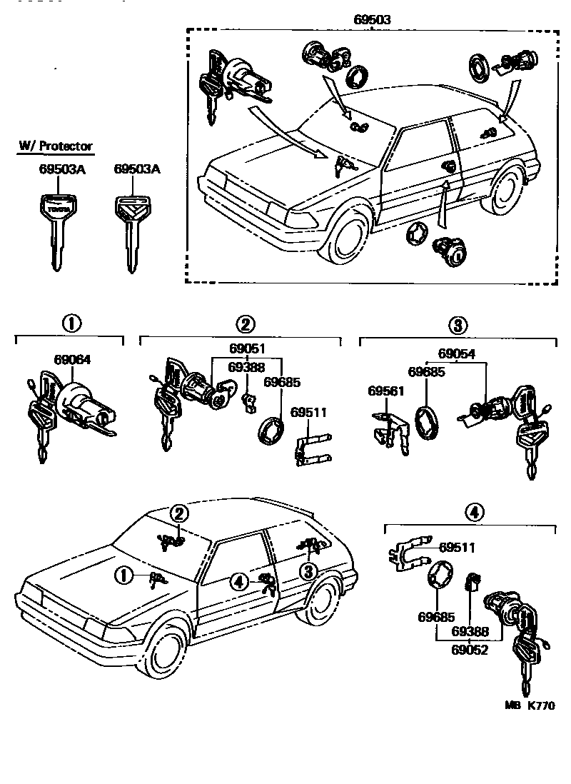 Toyota COROLLA 锁芯组件 EPC diagram — MBK770