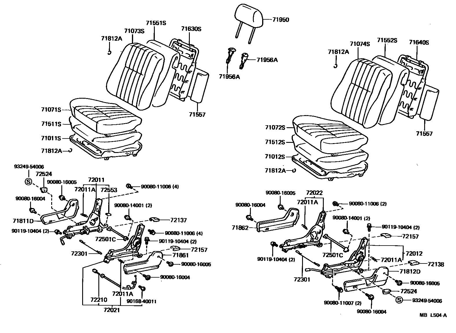 Toyota COROLLA 前排座椅和座椅滑轨 EPC diagram — MBL504A