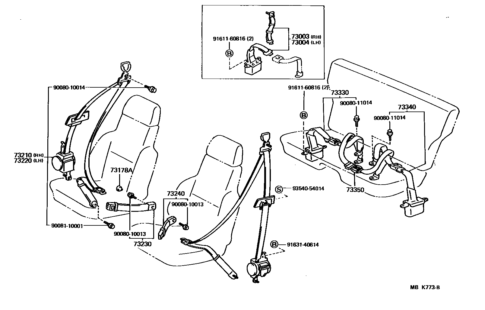 Toyota COROLLA 安全带和儿童保护座椅 EPC diagram — MBK773B