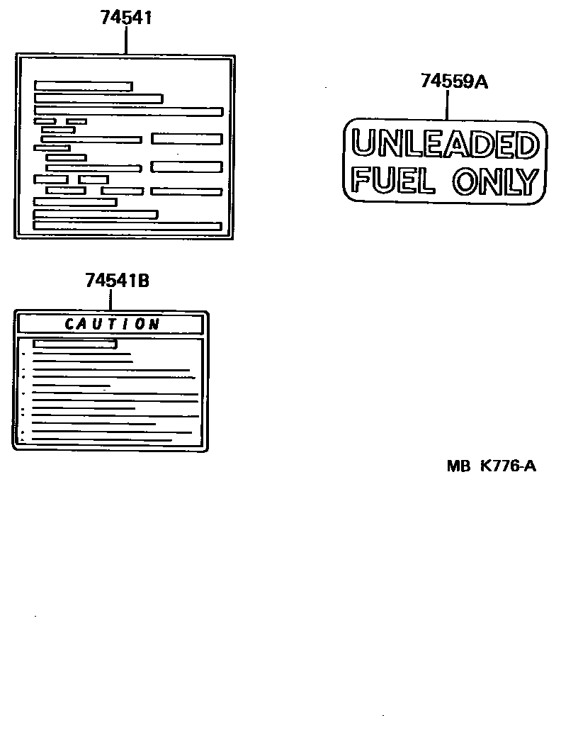 Toyota COROLLA 警示铭牌(车外和车内) EPC diagram — MBK776A