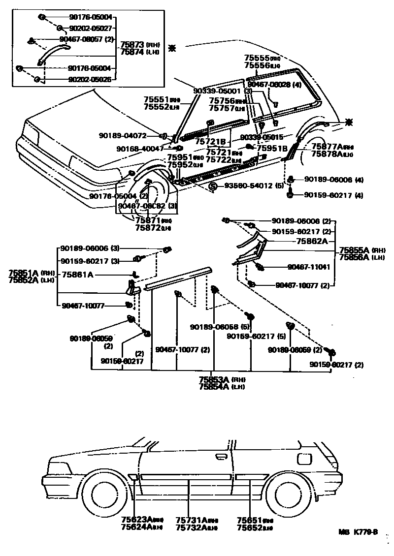 Toyota COROLLA 侧防护条 EPC diagram — MBK779B
