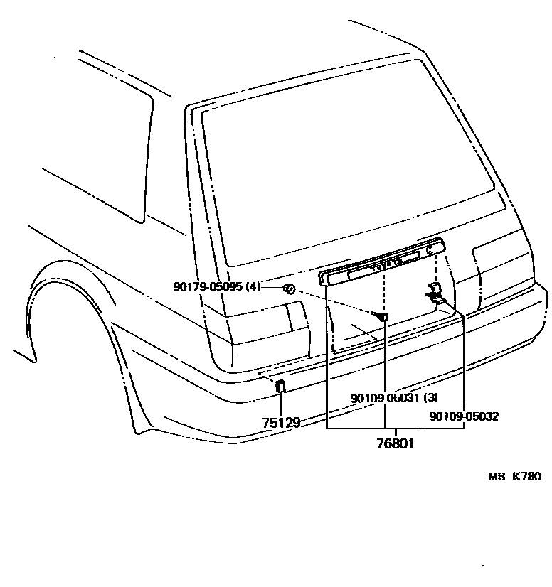 Toyota COROLLA 后防护条 EPC diagram — MBK780