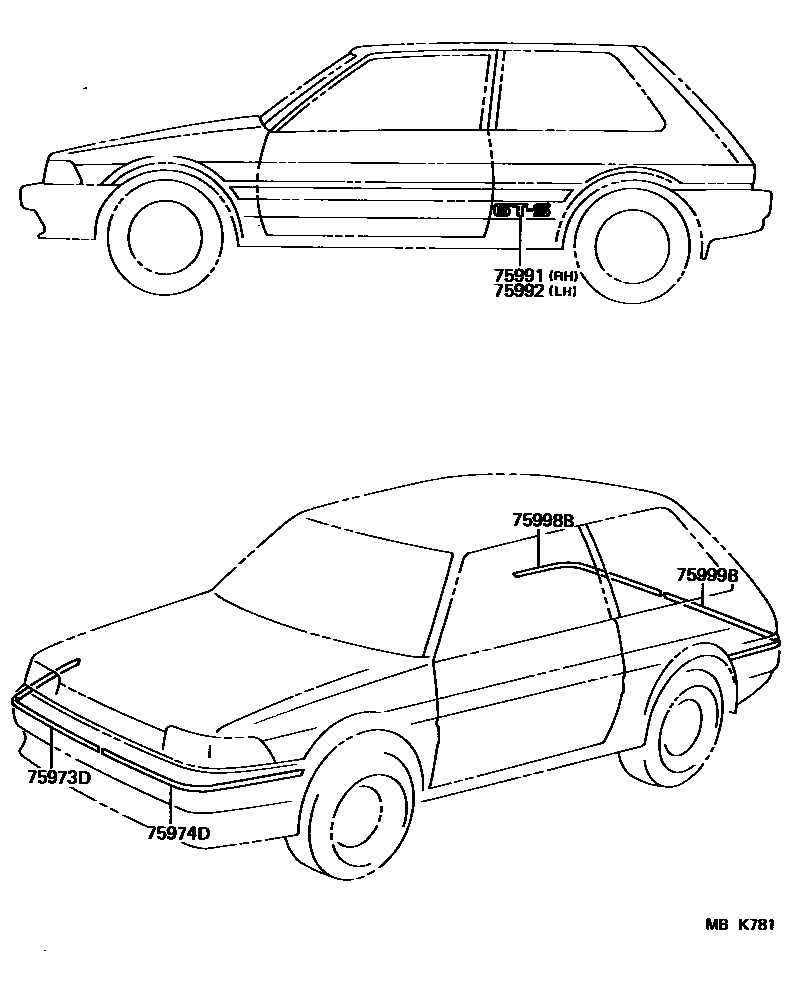 Toyota COROLLA 车身镶条 EPC diagram — MBK781