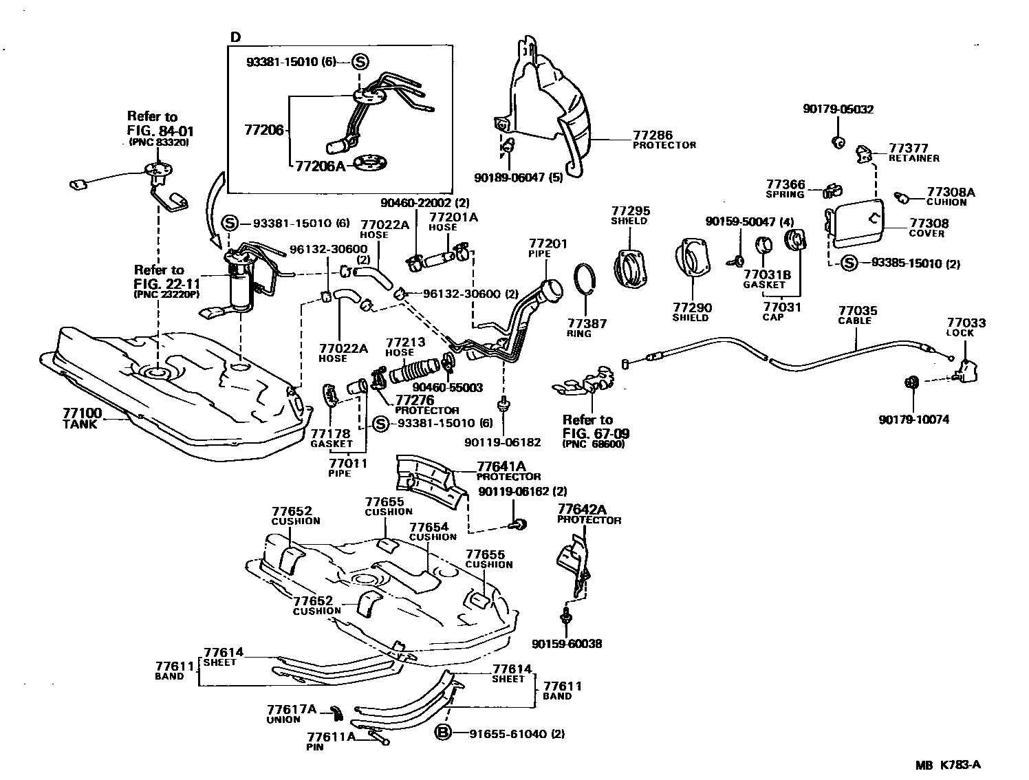 Toyota COROLLA 燃油箱和燃油管 EPC diagram — MBK783A