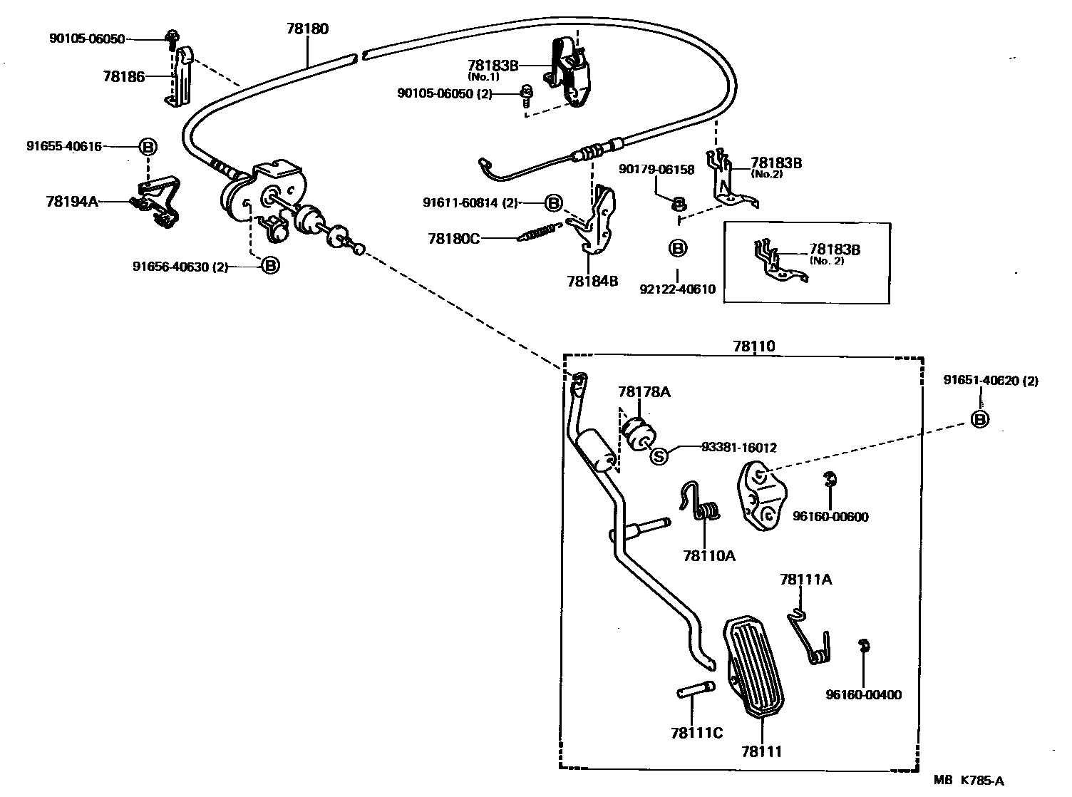 Toyota COROLLA accelerator pedal connecting rod EPC diagram — MBK785A