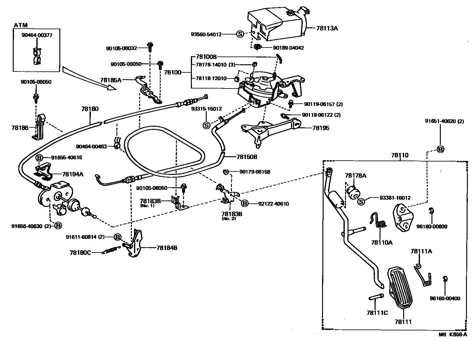 Toyota COROLLA accelerator pedal connecting rod EPC diagram — MBK858A