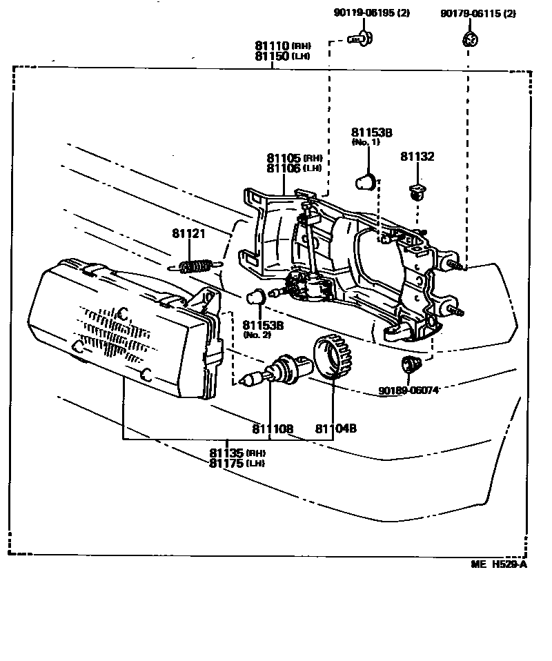 Toyota COROLLA Headlamp EPC diagram — MEH529A