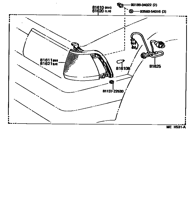 Toyota COROLLA 前示宽灯 EPC diagram — MEH531A
