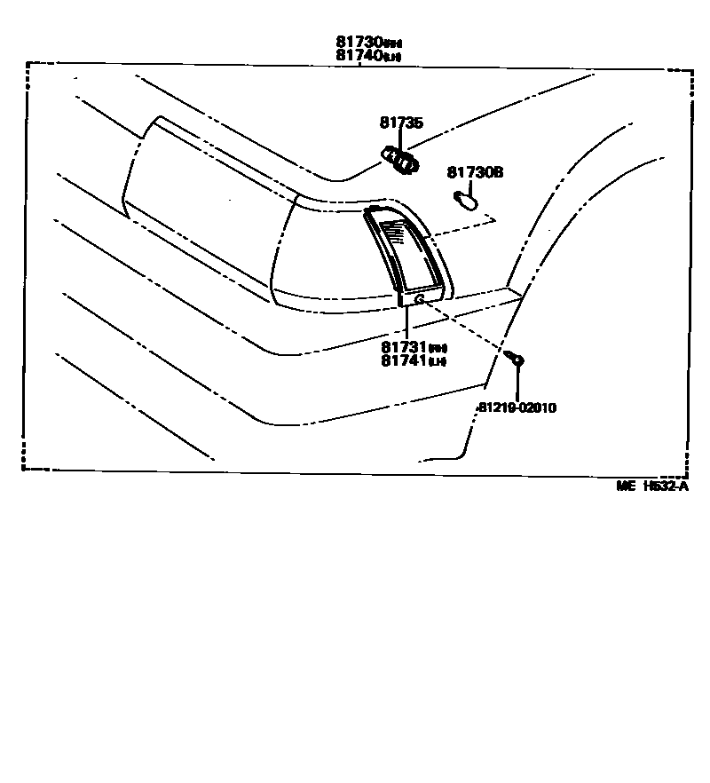 Toyota COROLLA Side Turn Signal & Outer Mirror Lamp EPC diagram — MEH532A