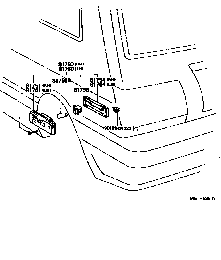 Toyota COROLLA 后侧标示灯 EPC diagram — MEH535A