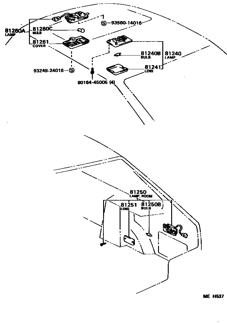 Toyota COROLLA 车内灯 EPC diagram — MEH537