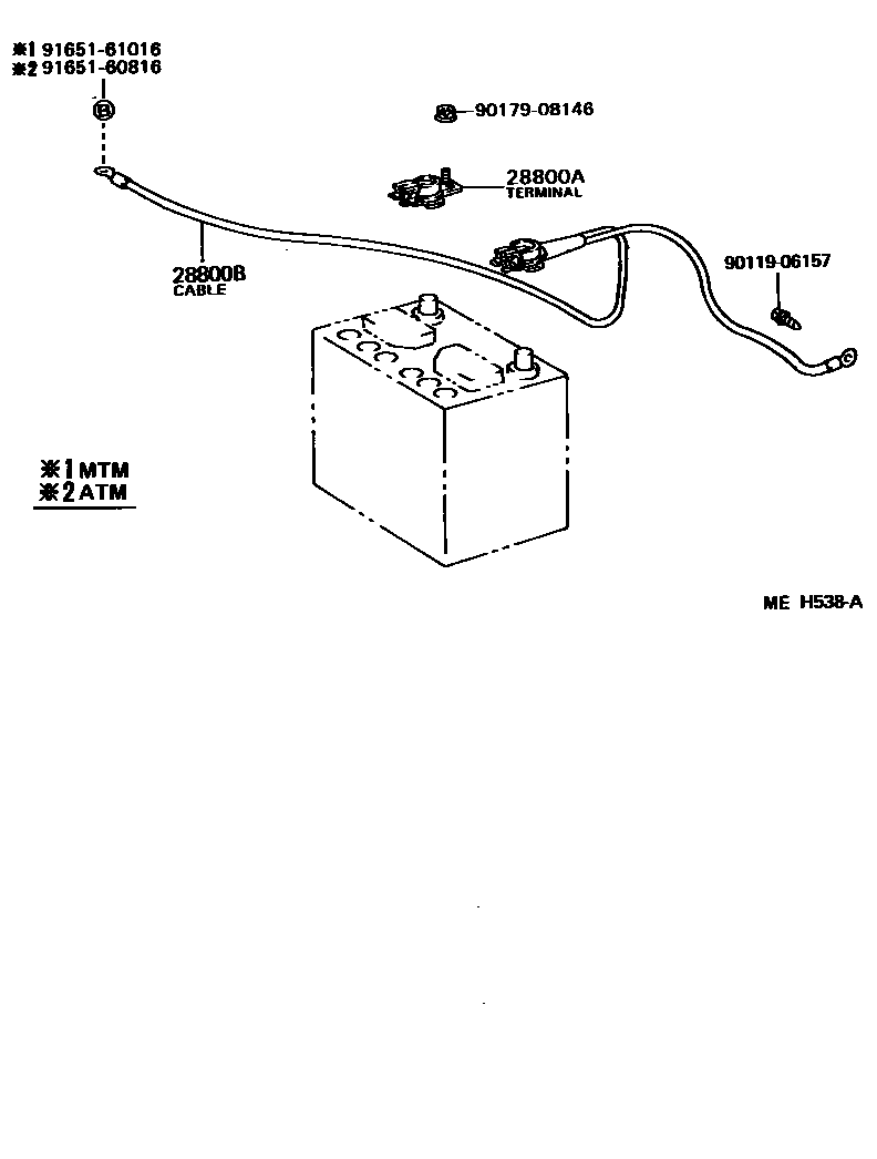 Toyota COROLLA 蓄电池和蓄电池电缆 EPC diagram — MEH538A