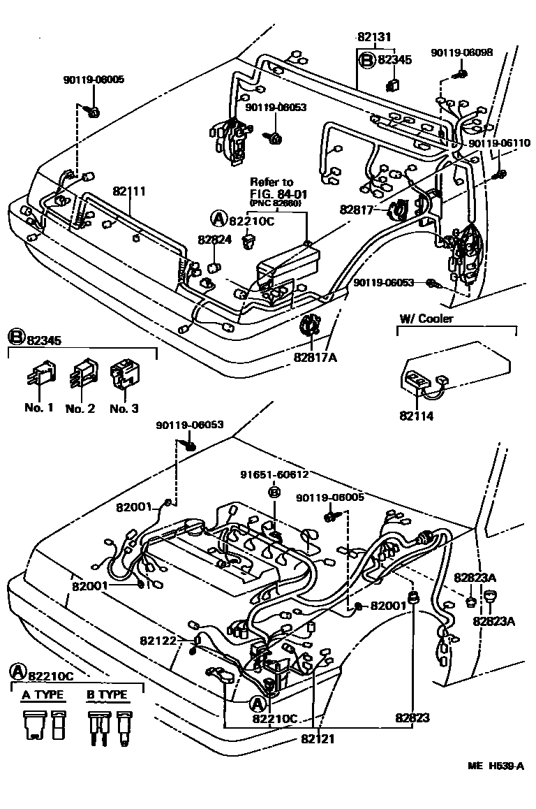Toyota COROLLA 线束和卡夹 EPC diagram — MEH539A