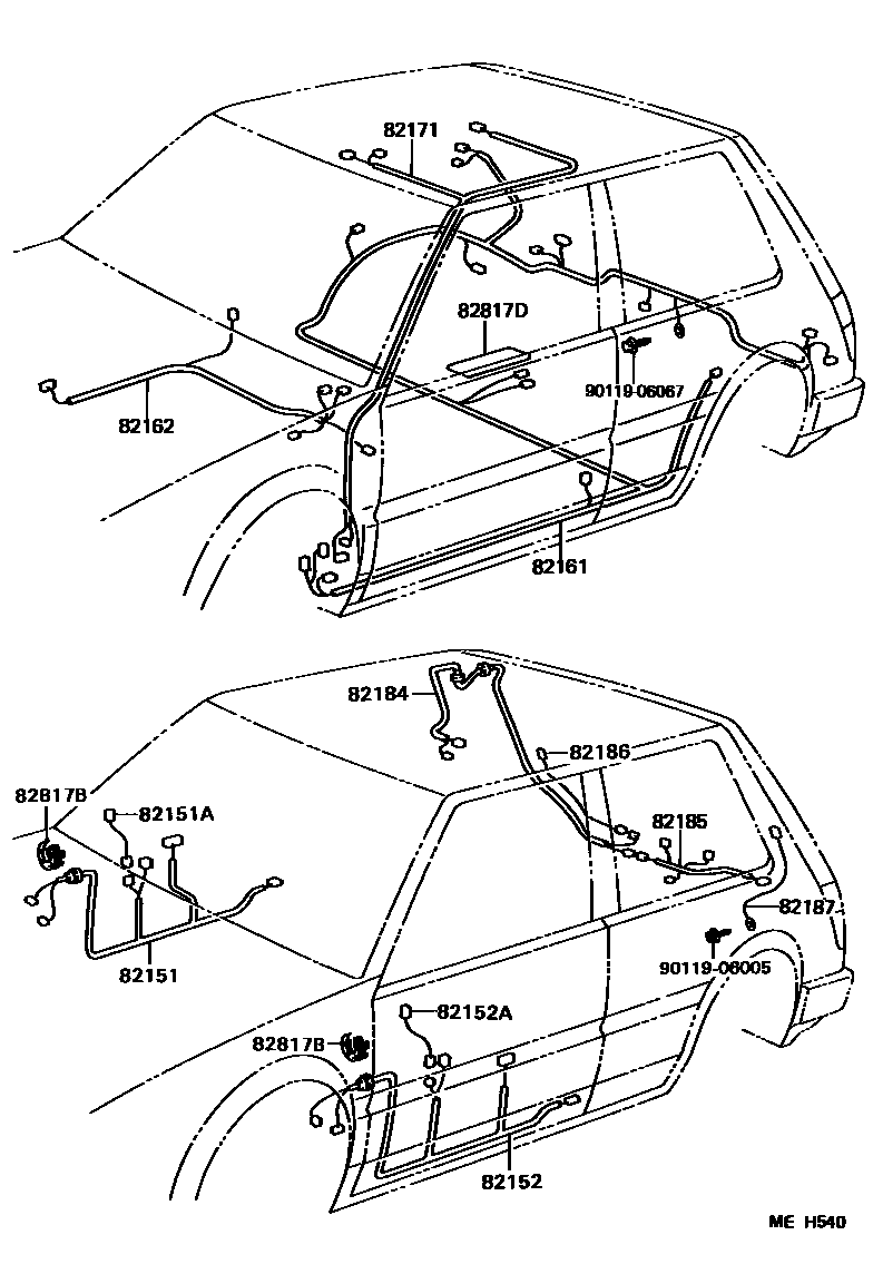 Toyota COROLLA 线束和卡夹 EPC diagram — MEH540