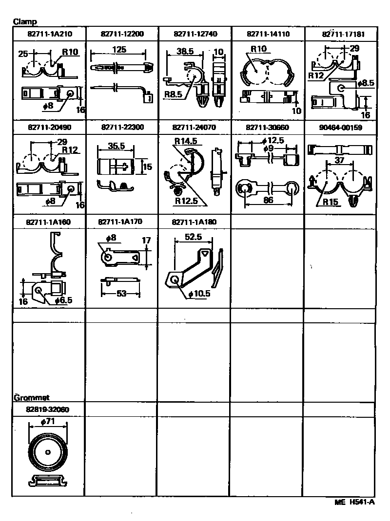Toyota COROLLA 线束和卡夹 EPC diagram — MEH541A